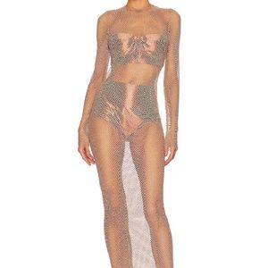 Bronx and Banco Webb Stone-Embellished Nude Mesh Dress